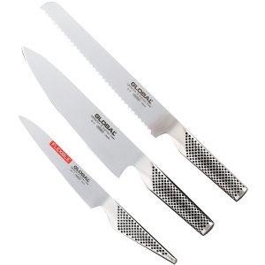 Global G-9211 Messerset 3-teilig - Kochmesser G-2, Brotmesser G-9 und Filetiermesser GS-11 