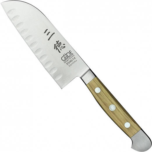 Gde Santoku klein Kullenschliff Alpha Olive 14 cm 