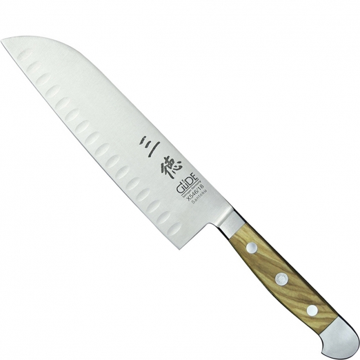 Gde Santoku Kullenschliff Alpha Olive 18 cm im Geschenkkarton 